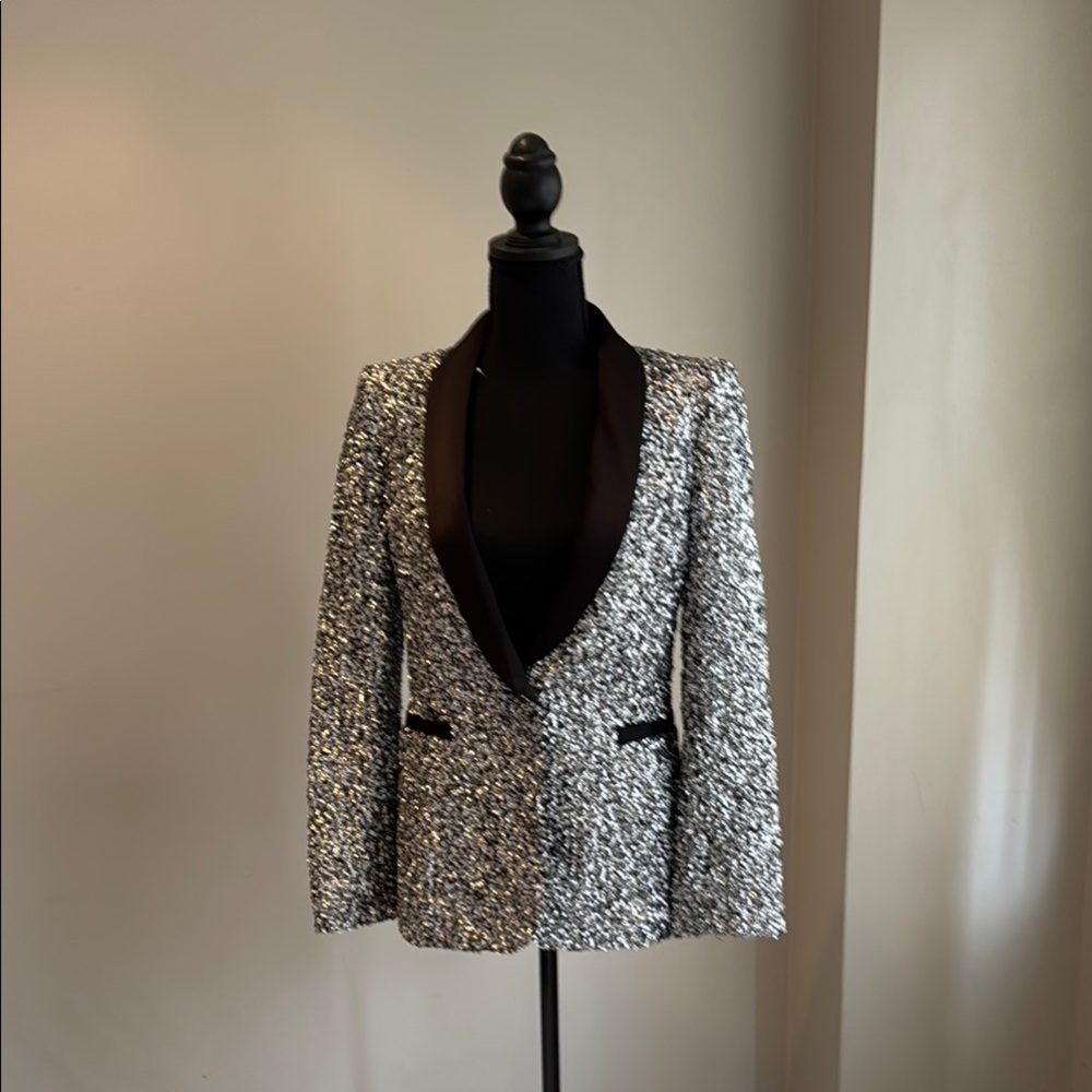 Alice and Olivia Elegant Silver Sequin Blazer